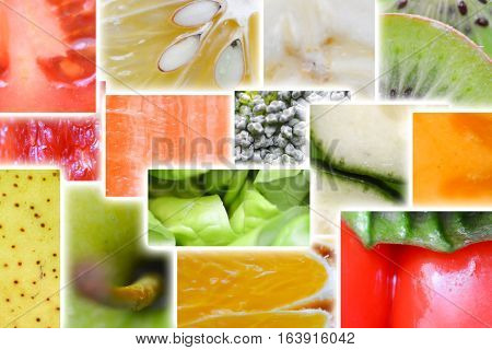 Fresh fruit and vegetable rainbow macro or close up