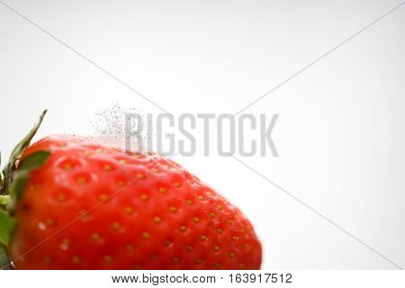 Close-up of strawberry with mold fungus started from one corner