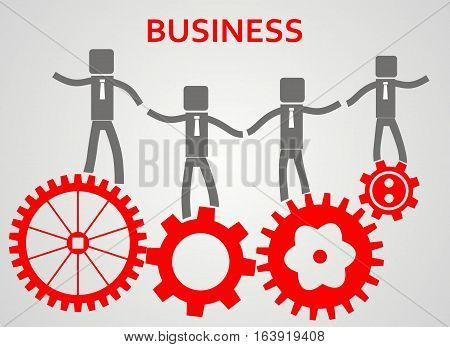 teambuilding concept. red gears, businessman. vector illustration