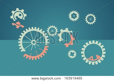 teamwork concept - lazy worker. vector illustration