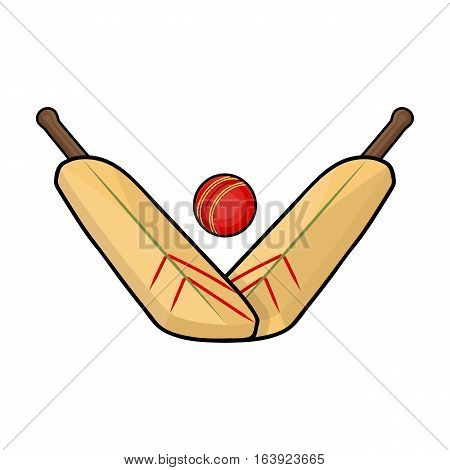 Crossed cricket bats with ball icon in cartoon design isolated on white background. Australia symbol stock vector illustration.