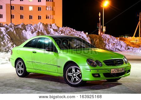 NOVYY URENGOY RUSSIA - MARCH 7 2016: Motor car Mercedes-Benz C209 CLK-class in the city street.