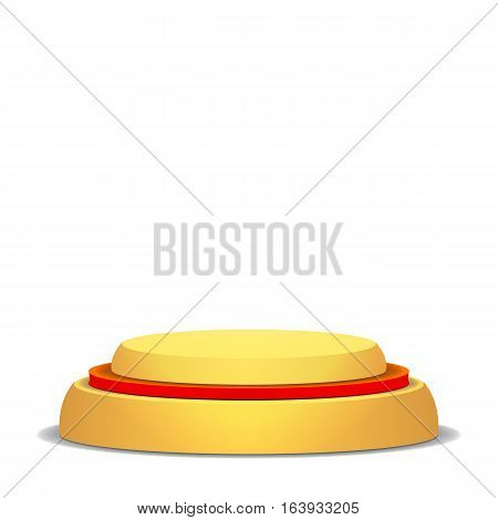 Empty Vector Podium. Isolated On White Background. Yellow 3D Stage. Realistic Platform. Round Pedestal Concept.