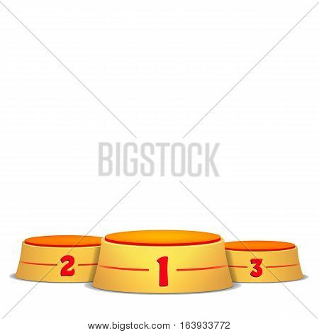 Empty Vector Podium. Round Winners Pedestal Concept With First, Second And Third Place For Award Ceremony. Isolated On White Background. Yellow 3D Stage. Realistic Platform.