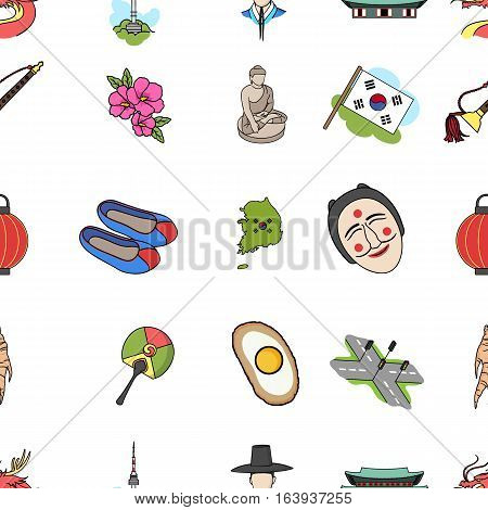 South Korea pattern icons in cartoon style. Big collection of South Korea vector symbol.