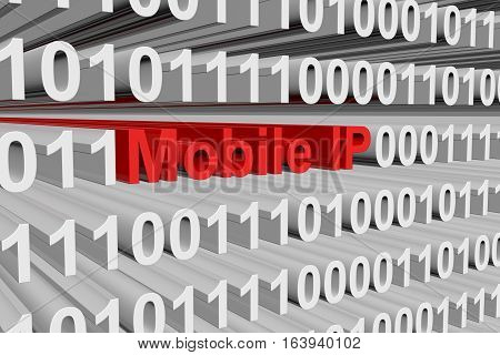 Mobile IP is presented in the form of binary code 3d illustration