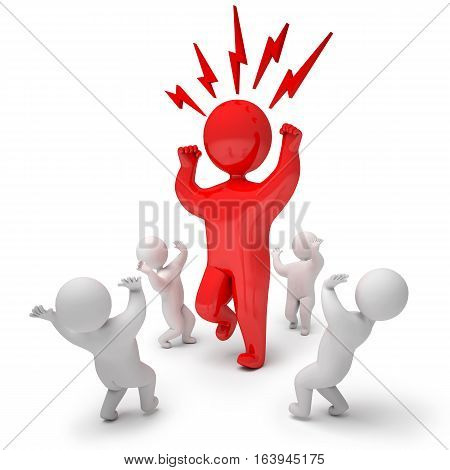 3d render angry. Isolated on white background