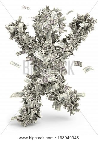 Money man. Moneybags. One hundred dollars. Isolated on white background