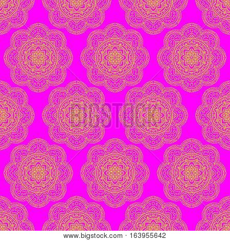 vector seamless pattern background circular mandala pink and yellow