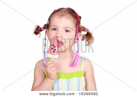 little girl with watermelon ice cream