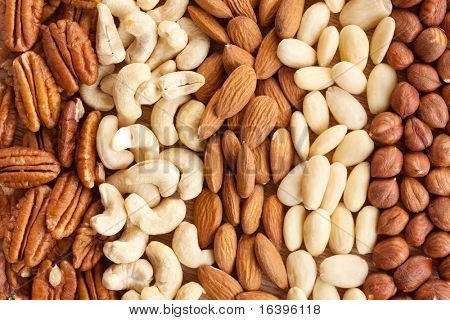 various nuts on background