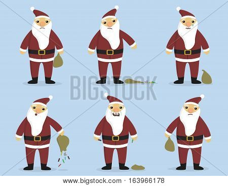 Sad Santa with Bag. Set. Six pictures.