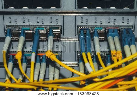 the central panel of the router optical patchcords media converters module