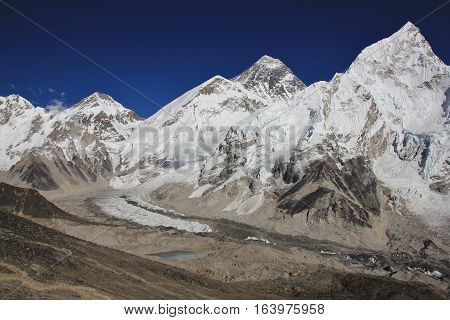 View from Kala Patthar. Mount Everest and Khumbu glacier.