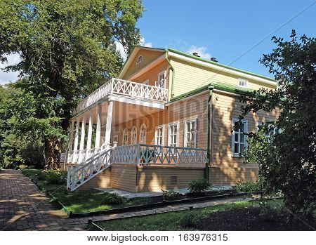 TARKHANI RUSSIA - AUGUST 28 2016: Reverse side of the manor house in Tarkhany Lermontov country estate