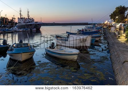 Sozopol, Bulgaria - July 11, 2016: Sunset at the port of Sozopol, Burgas Region, Bulgaria