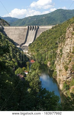 Dam of the Vacha (Antonivanovtsy) Reservoir, Rhodopes Mountain, Bulgaria