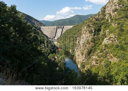Dam of the Vacha (Antonivanovtsy) Reservoir, Rhodopes Mountain, Bulgaria