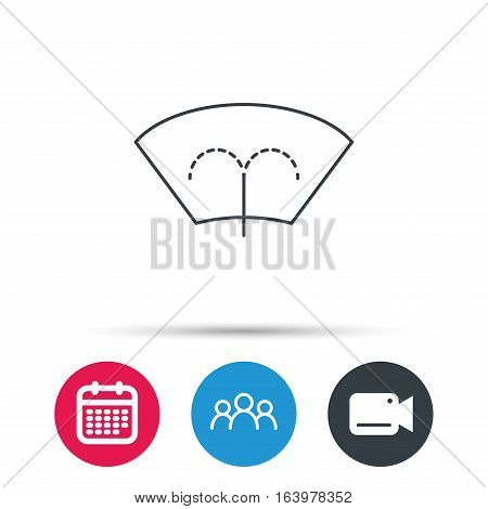 Washing window icon. Windshield cleaning sign. Group of people, video cam and calendar icons. Vector