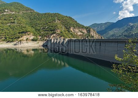 Landscape with Dam of the Vacha (Antonivanovtsy) Reservoir, Rhodopes Mountain, Bulgaria
