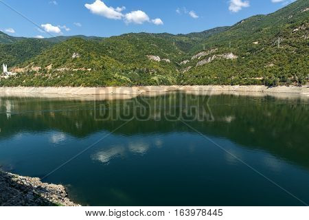 Amazing view Dam of the Vacha (Antonivanovtsy) Reservoir, Rhodopes Mountain, Bulgaria