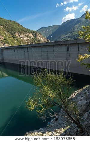 Dam of the Vacha (Antonivanovtsy) Reservoir, Rhodopes Mountain, Bulgaria