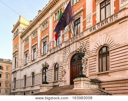 Lateral view of Palazzo Montecitorio in Rome Italy.