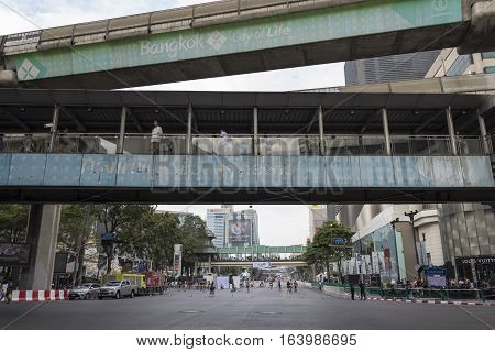BANGKOK THAILAND - DEC 31 : off traffic scene of Ratchaprasong Junction while new year festival on december 31 2016 thailand. Ratchaprasong is most activities area of Bangkok