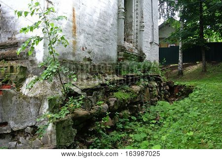 PLES, RUSSIA. The foundation of the old church near the Volga River. Summer. Closeup. Ples town is famous for its scenery. Golden Ring of Russia
