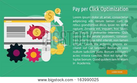 Pay Per Click Optimization Conceptual Banner | Great flat icons with style long shadow icon and use for search engine optimization, development , marketing, advertising and much more.