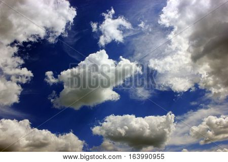 carried away ветром white cloud in celestial blue color of the july day