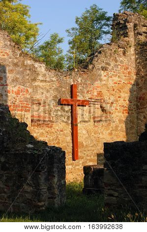 Cross in the ruin of a church in Radpuszta, Hungary