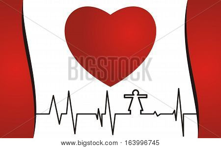 health concept. Cardiogram and red heart. vector