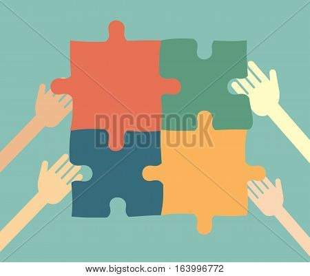 idea concept - People collect puzzle. vector illustration