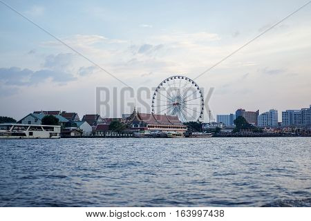 Bangkok river side city , before sunset