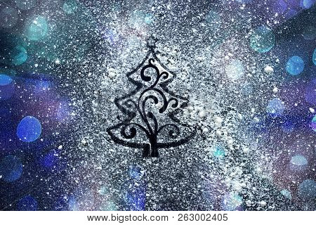 New Year Background. Christmas Background. Abstract Background, Illustration Of Christmas Tree On Bl