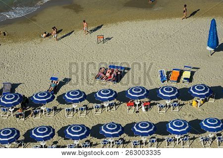 Montesilvano Pescara, Italy - July 2, 2006: View From Above On A Resting People On The Adriatic Coas