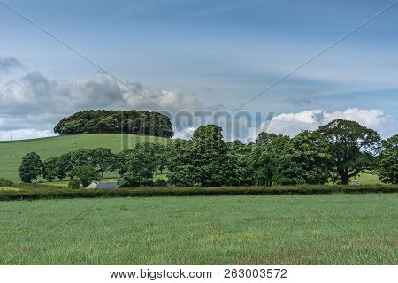 Shearington, Scotland, Uk - June 18, 2012:landscape Just North Of Ruined Triangular Brown Stone Moat