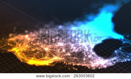 Glowing City And Human Population Density Areas With Linear Connections Between Them. View Of Americ