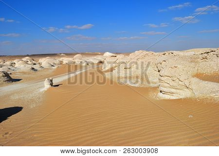 Beautiful Desert Landscape. Western White Desert, Sahara. Egypt. Africa. El- Khiyam. The Tents Valle