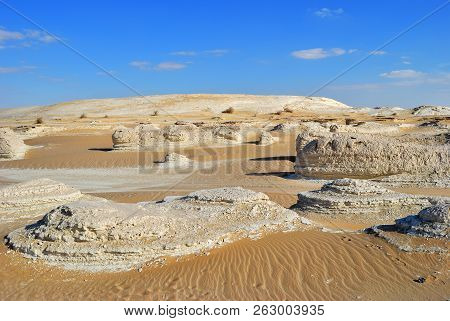 Beautiful Desert Landscape. Western White Desert, Sahara. Egypt. Africa. El- Khiyam. The Tents Valle
