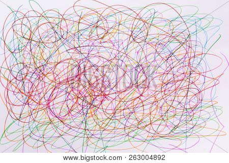 Different Colors Felt Tip Pen Scribble On White Paper, Abstract, Creative Concept, Children Drawing