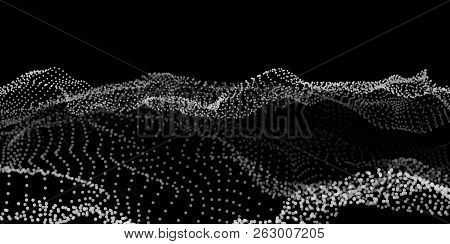 Abstract Wave Dots In Dark Background. Vector Illustration.