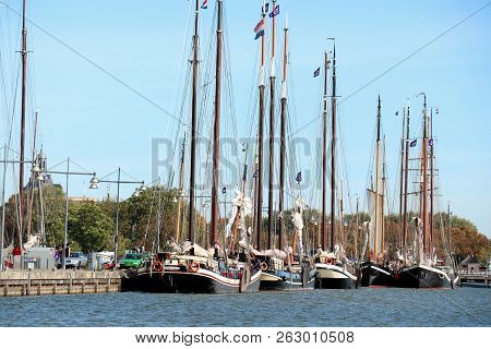 Enkhuizen, The Netherlands - October 12th 2018: Traditional Dutch Sail Ships In The Harbor Of Enkhui