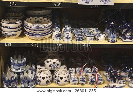 Enkhuizen, The Netherlands - October 12th 2018: Dutch Souvenir Shop Zuiderzee Open Air Museum In The