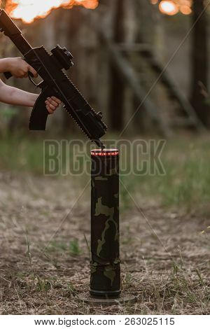 Capture Of Control Point In Lasertag Game, Closeup Photo