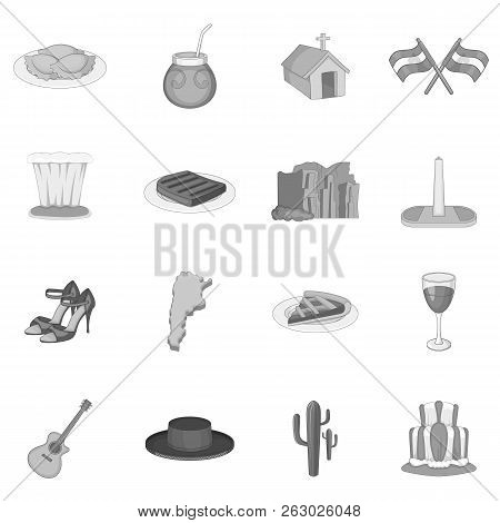 Argentina Travel Icons Set In Monochrome Style Isolated Illustration