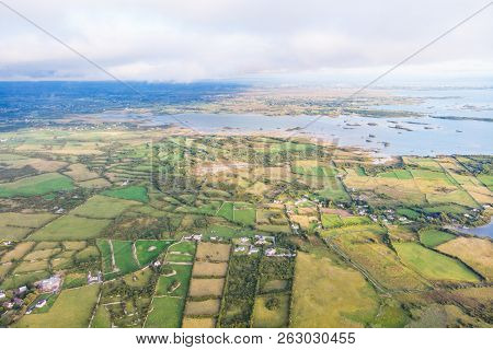 An Aerial View Of The Cloughanover Countyside And Lough Corrib, Near Headford In County Galway, Irel