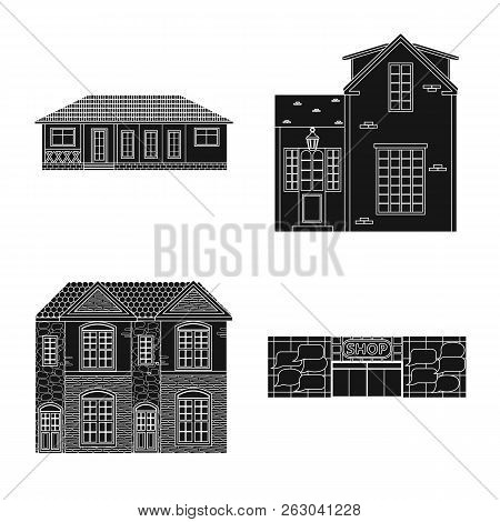 Vector Design Of Building And Front Sign. Set Of Building And Roof Vector Icon For Stock.