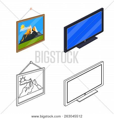 Vector Design Of Bedroom And Room Sign. Set Of Bedroom And Furniture Vector Icon For Stock.